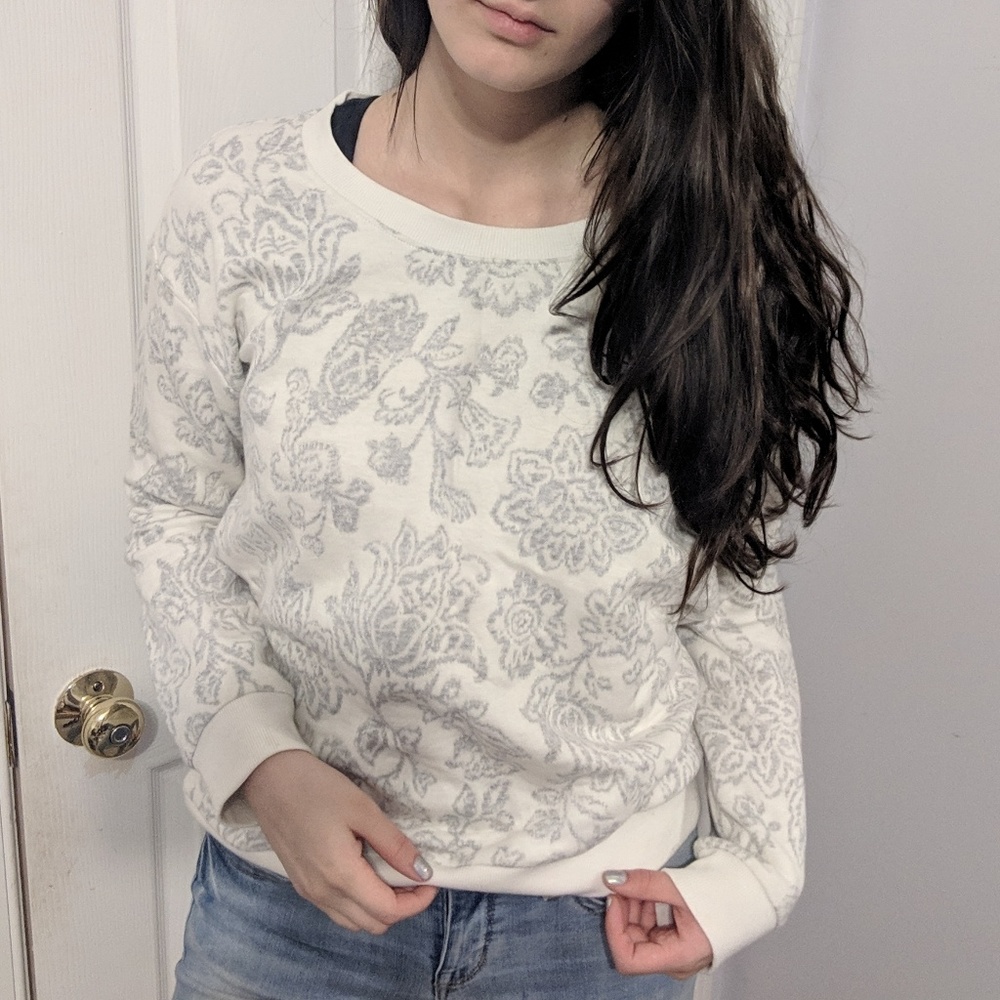 Cute Soft White Floral Winter Sweater